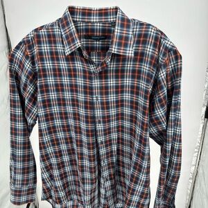 Zachary Prell Men's Navy and Orange Plaid Shirt